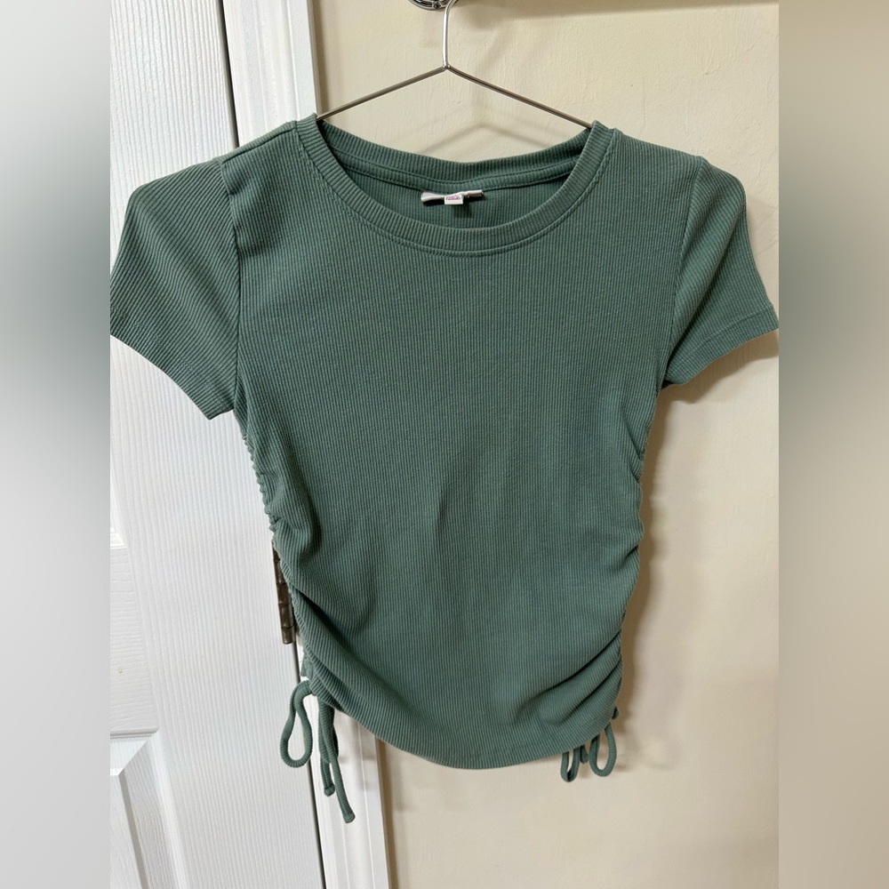 First sale special —SO Teal Ribbed Short Sleeve Top – Side Ties,
